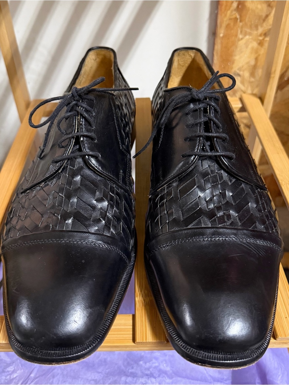 Johnston & Murphy Black Woven Leather Lace-Up Oxfords